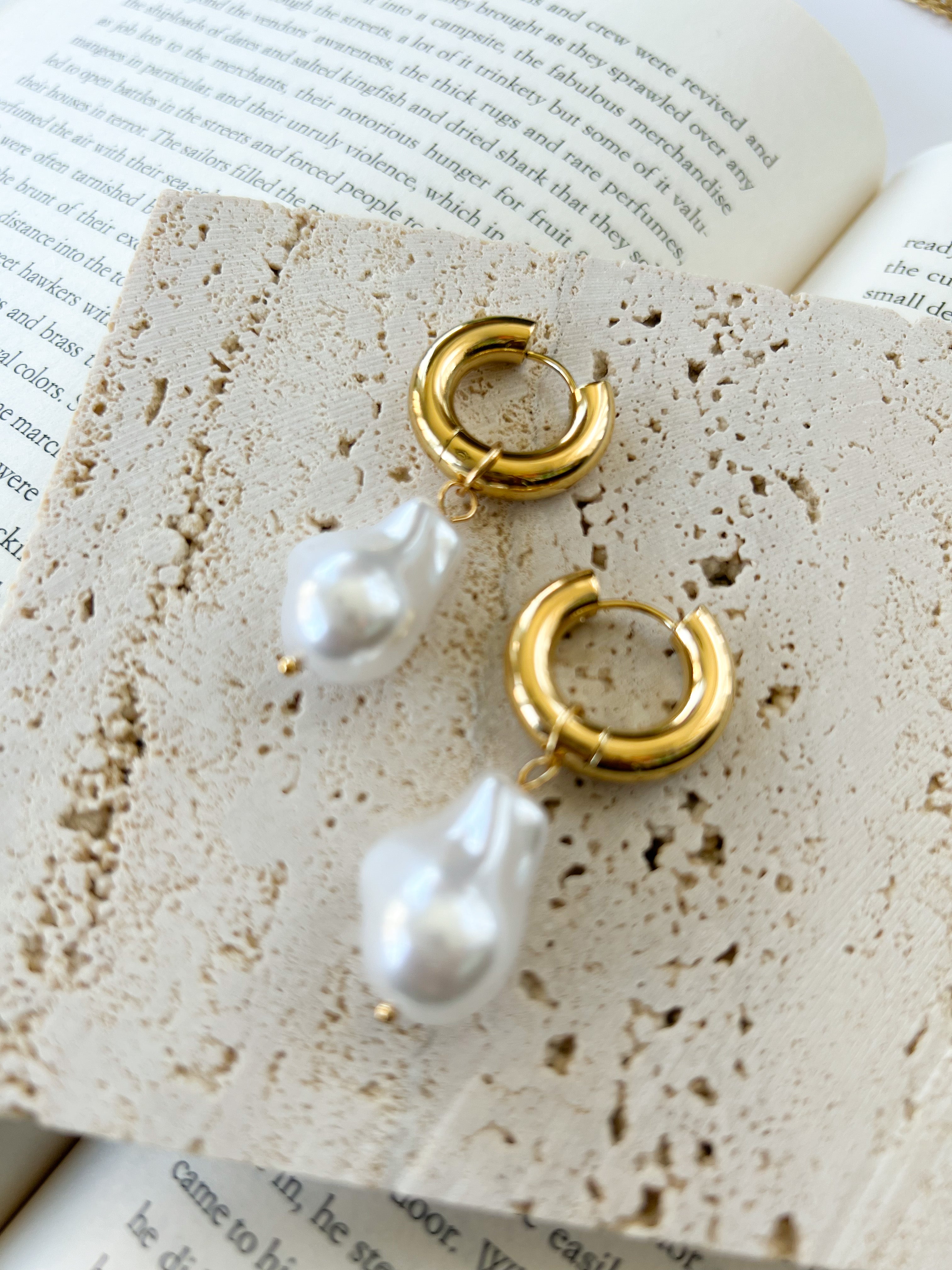 Pearl Drop Hoops