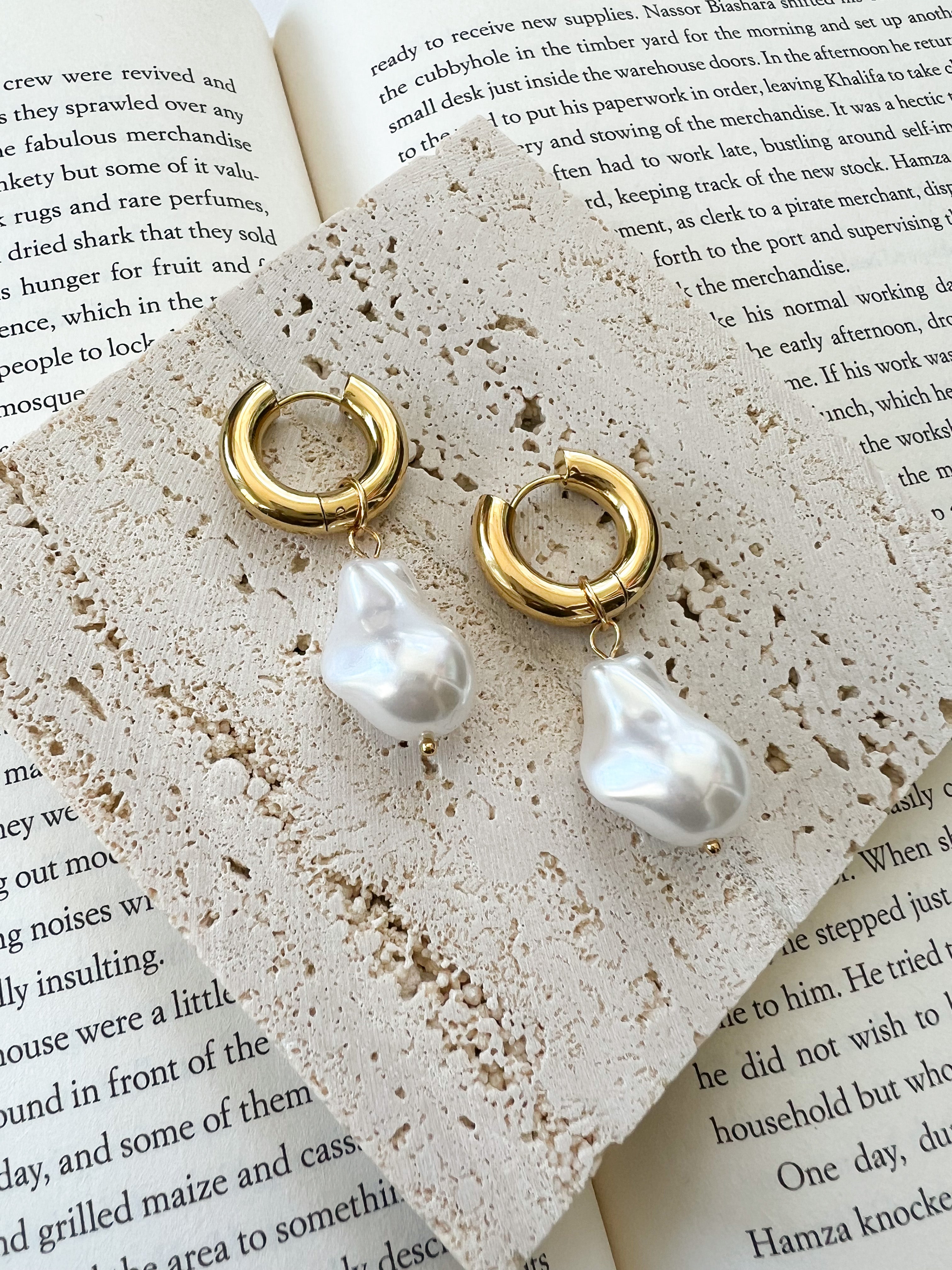 Pearl Drop Hoops
