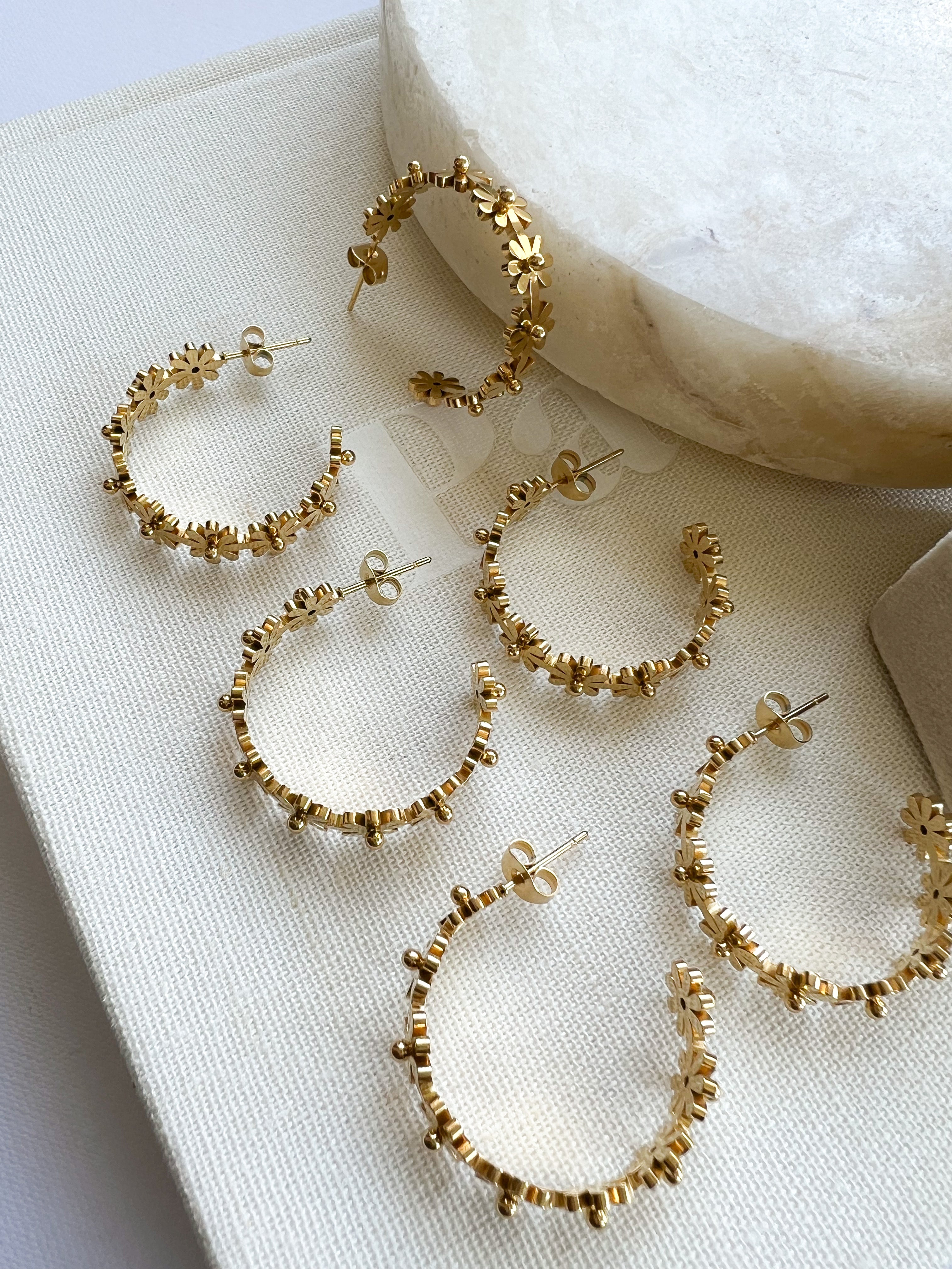 Gold Daisy Hoops